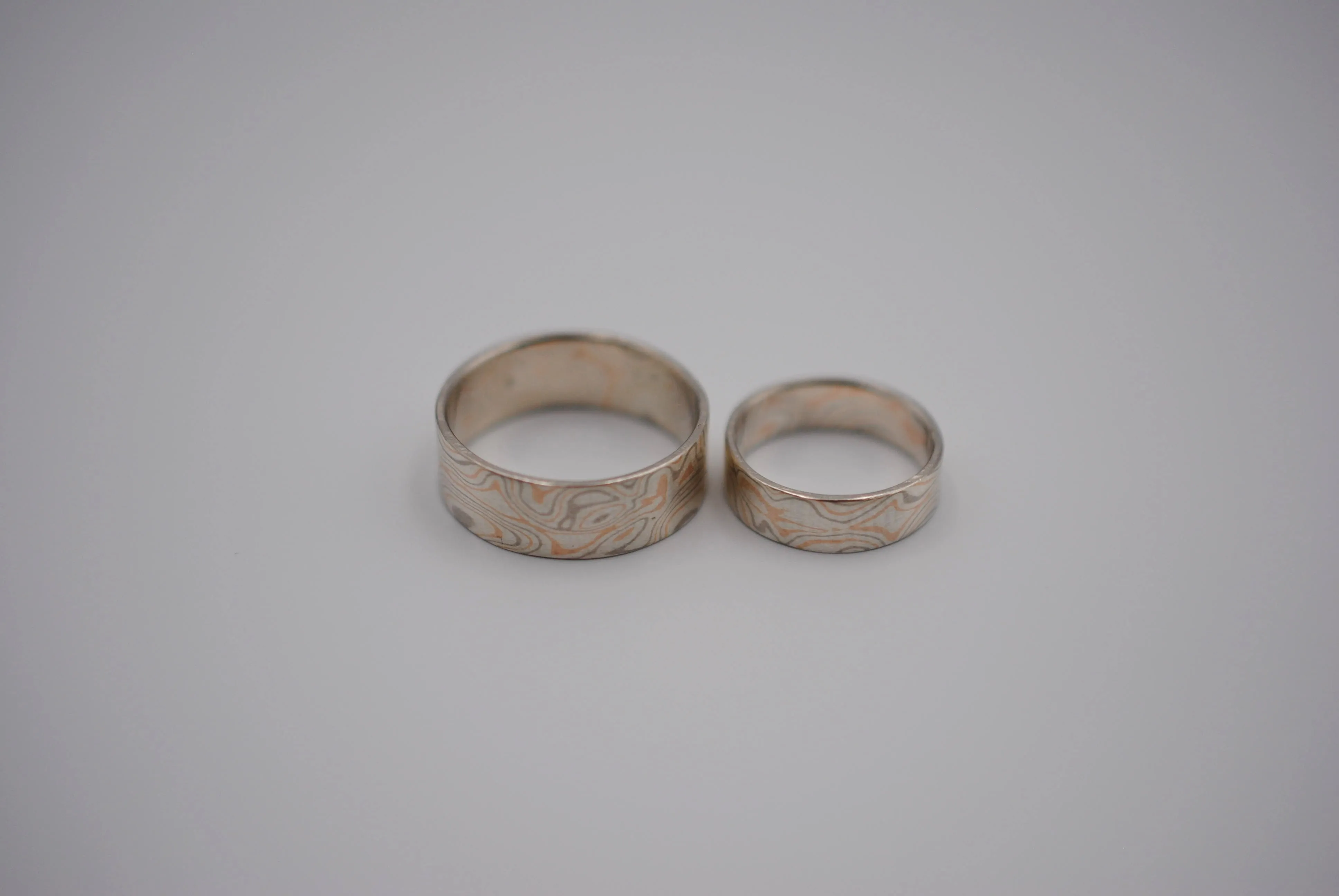 Three Tone Gold Mokume Gane His and Her Band