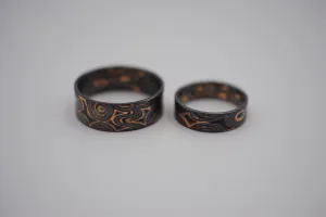 Three Tone Gold Mokume Gane Patina His and Her Band