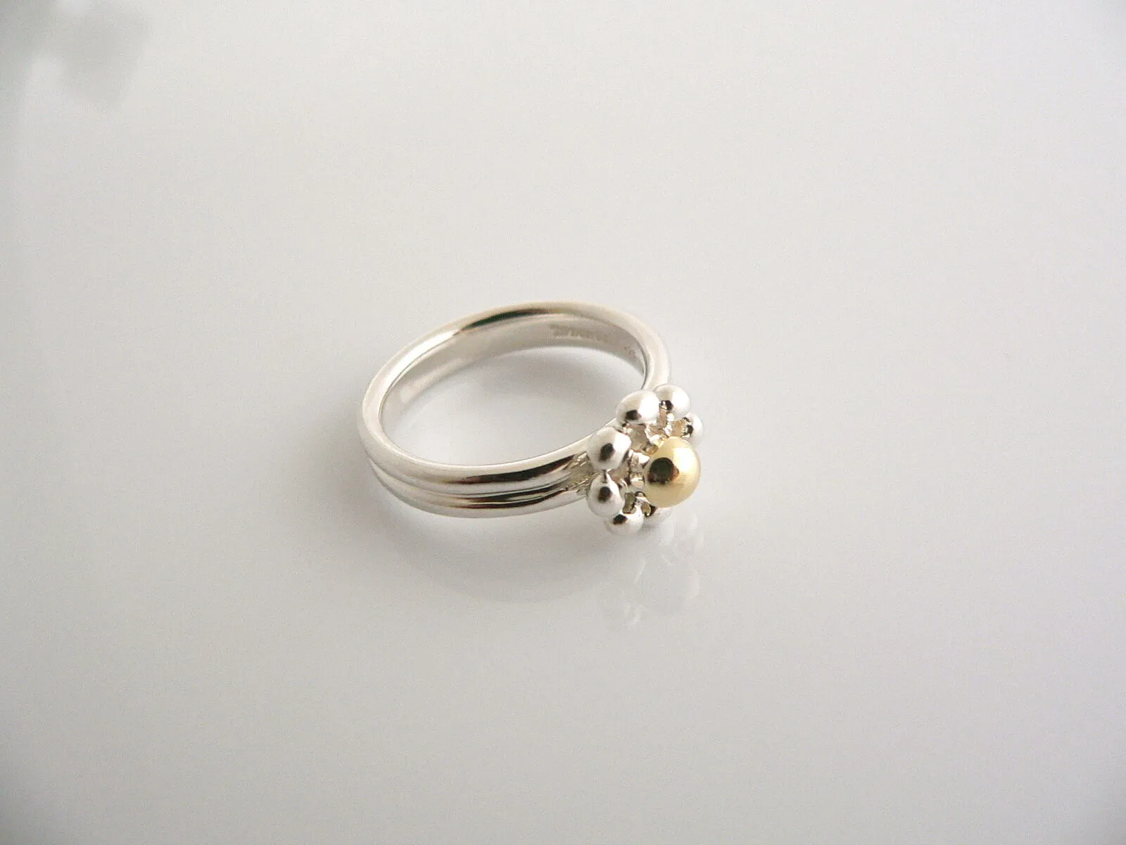 Tiffany & Co Silver 18K Gold Picasso Jolie Flower Bead RIng Band Sz 6 Gift Love