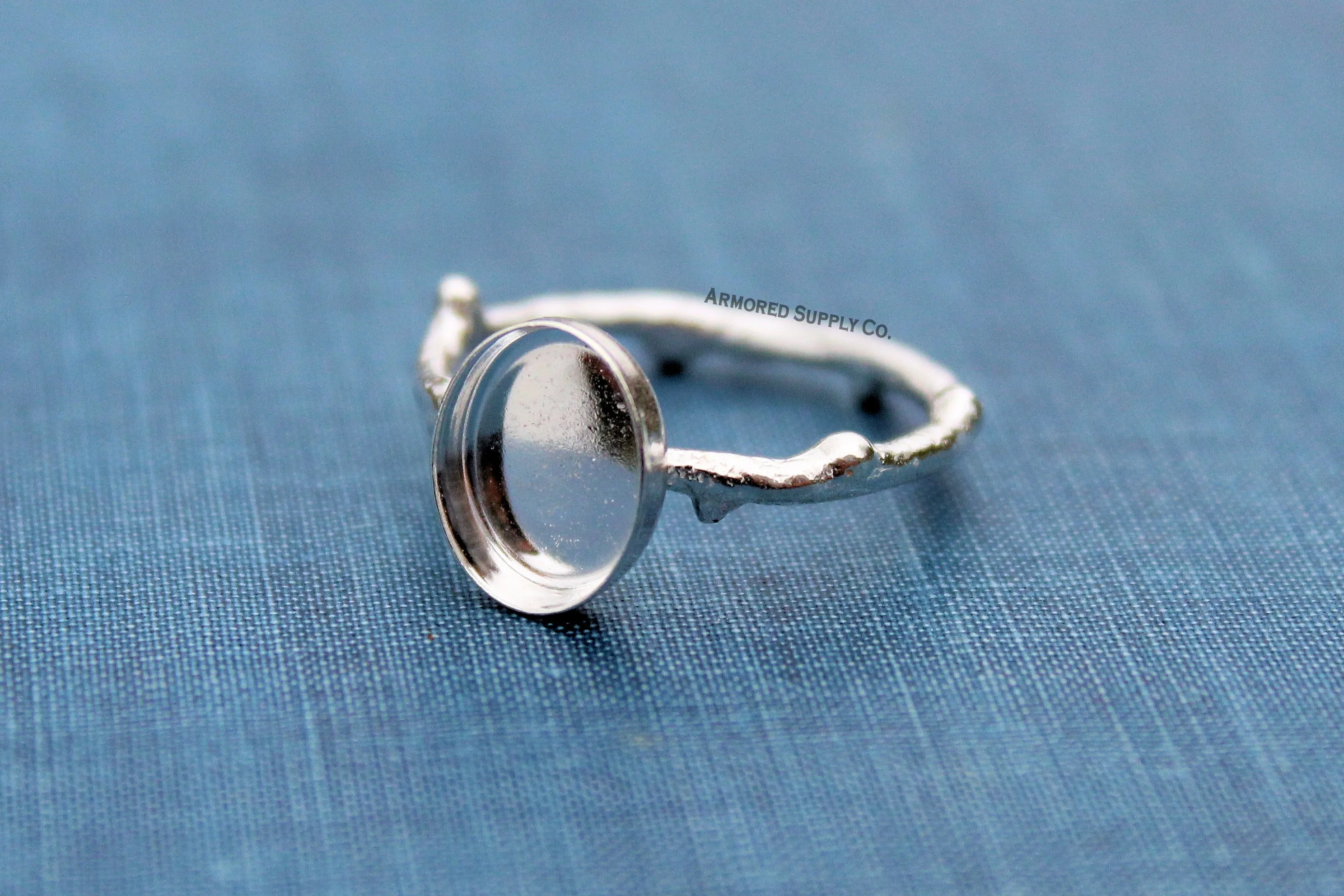 Tree Branch Twig Ring Band Plain Oval Bezel Ring blank Silver