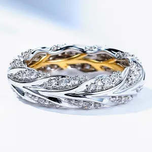Two Tone Gold Diamond Leaves Eternity Ring