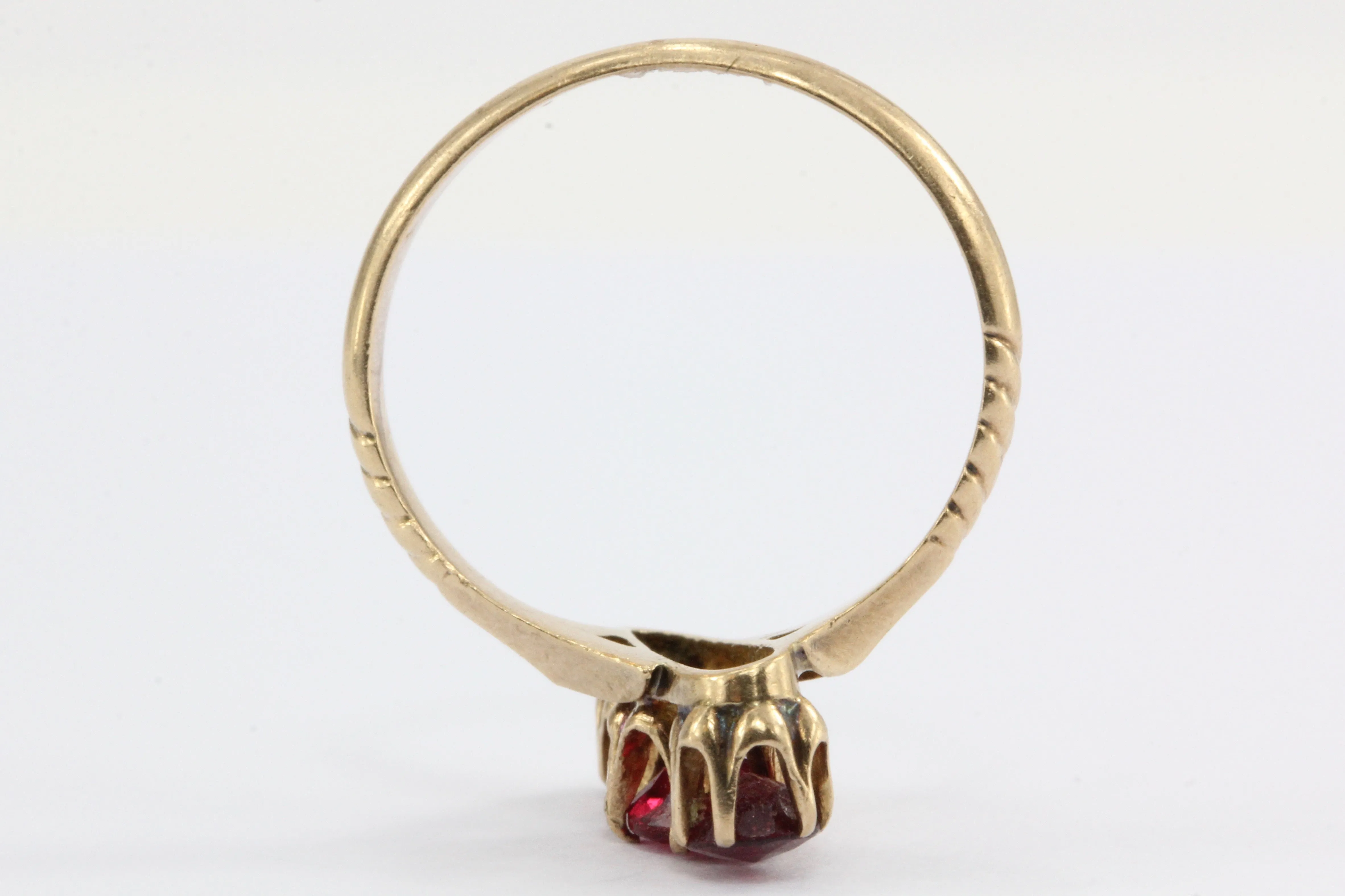 Victorian 14K Rose Gold Ruby Paste 3 Stone Ring c.1880