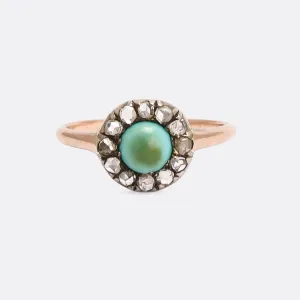 Victorian Turquoise & Rose Diamond Cluster Ring