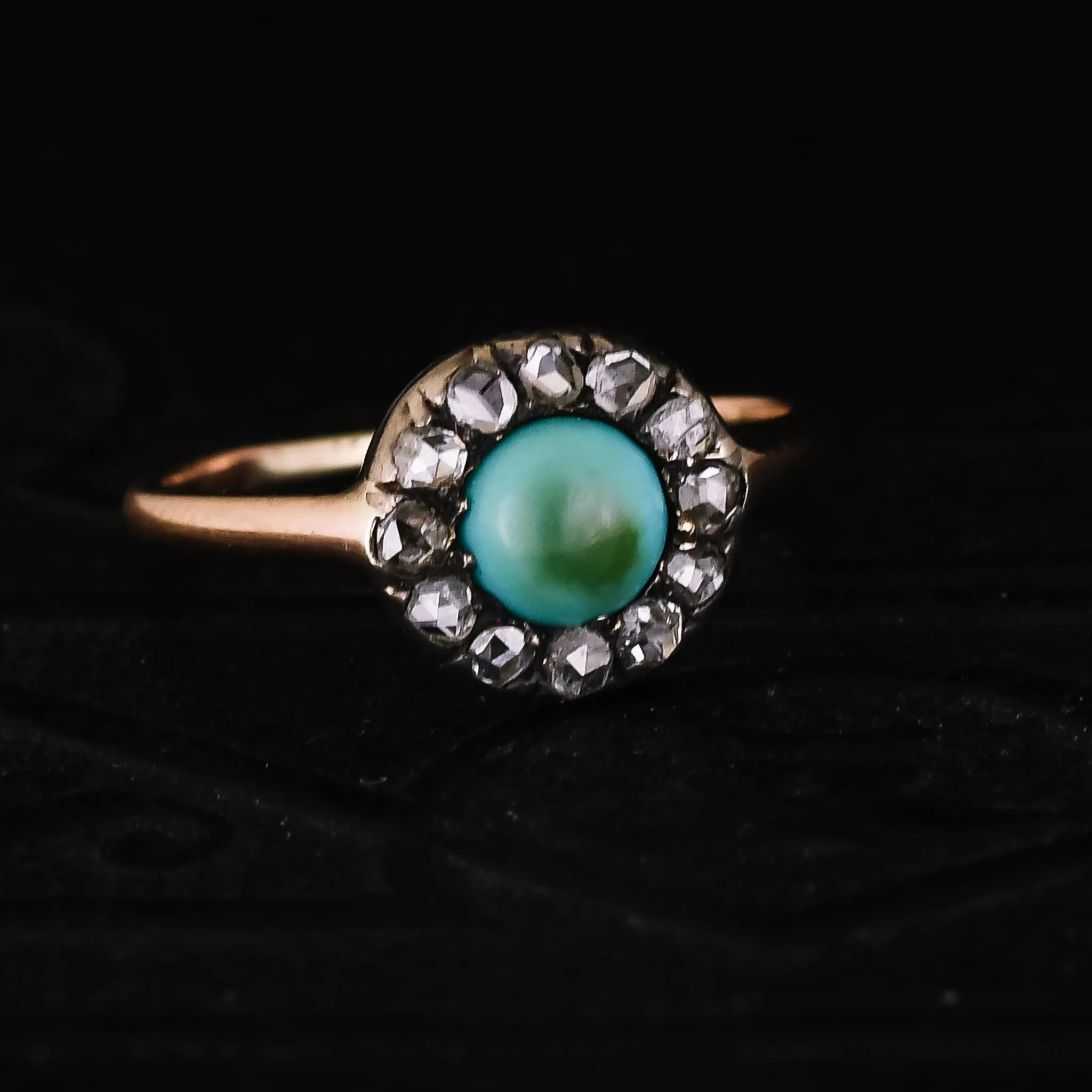 Victorian Turquoise & Rose Diamond Cluster Ring