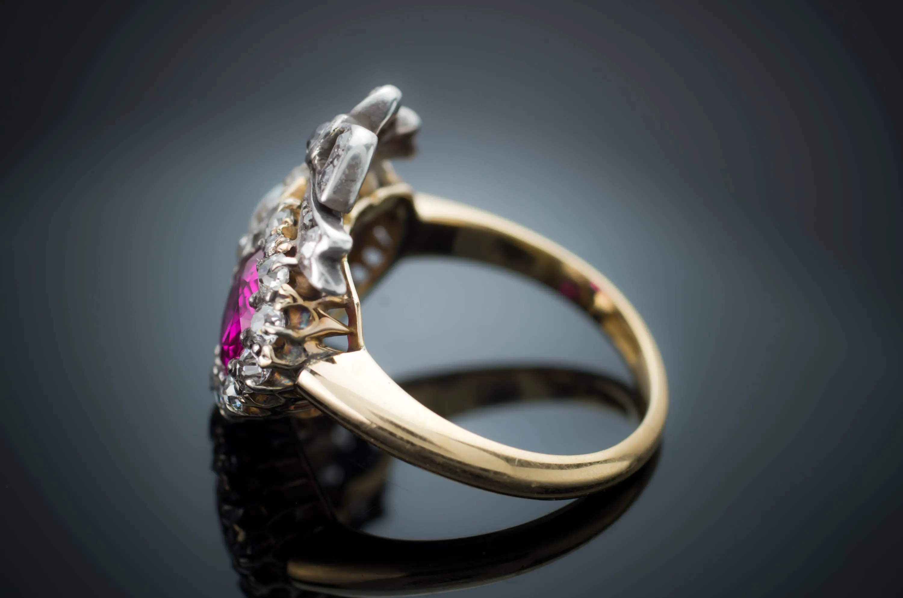 VICTORIAN TWIN HEARTS BURMA RUBY PEARL AND DIAMOND RING