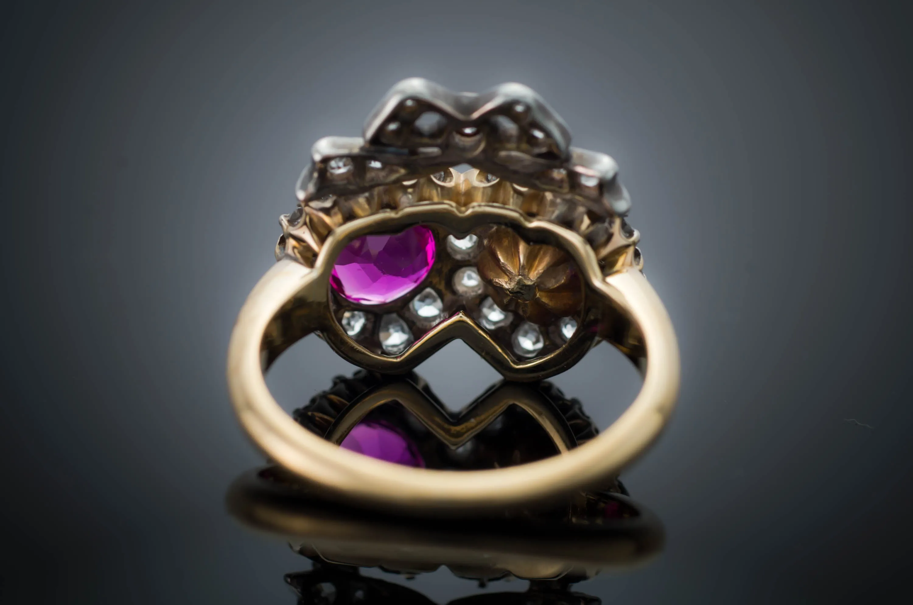 VICTORIAN TWIN HEARTS BURMA RUBY PEARL AND DIAMOND RING