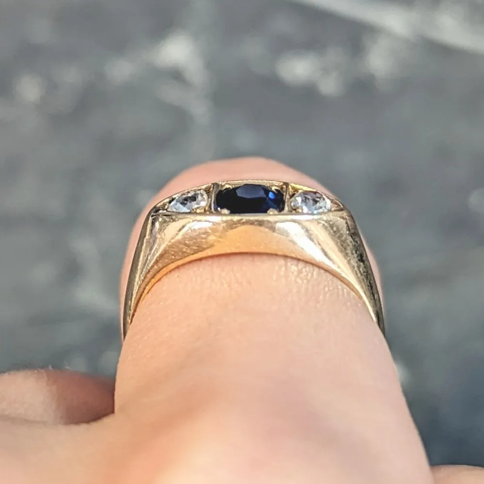 Vintage 1960s 1.09 CTW Sapphire Diamond 14 Karat Gold Marquise Three Stone Ring
