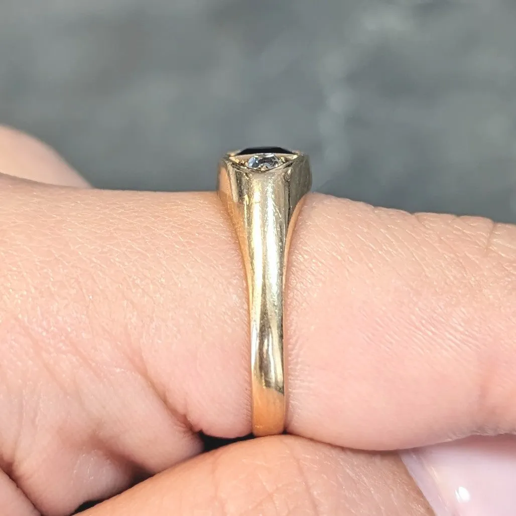 Vintage 1960s 1.09 CTW Sapphire Diamond 14 Karat Gold Marquise Three Stone Ring
