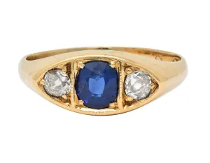 Vintage 1960s 1.09 CTW Sapphire Diamond 14 Karat Gold Marquise Three Stone Ring