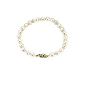 Vintage Baroque Japanese Saltwater Akoya Cultured Pearl Bracelet- 14K Yellow Gold Plate
