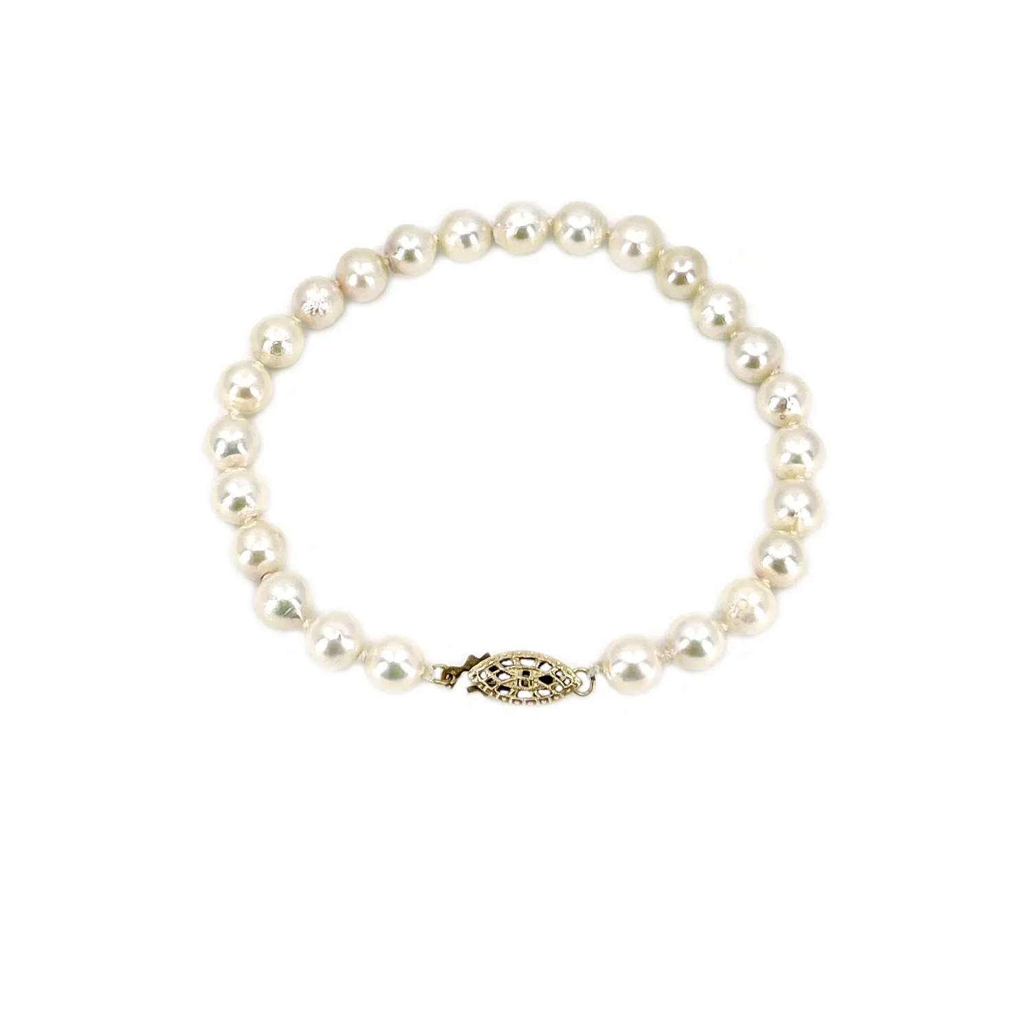 Vintage Baroque Japanese Saltwater Akoya Cultured Pearl Bracelet- 14K Yellow Gold Plate