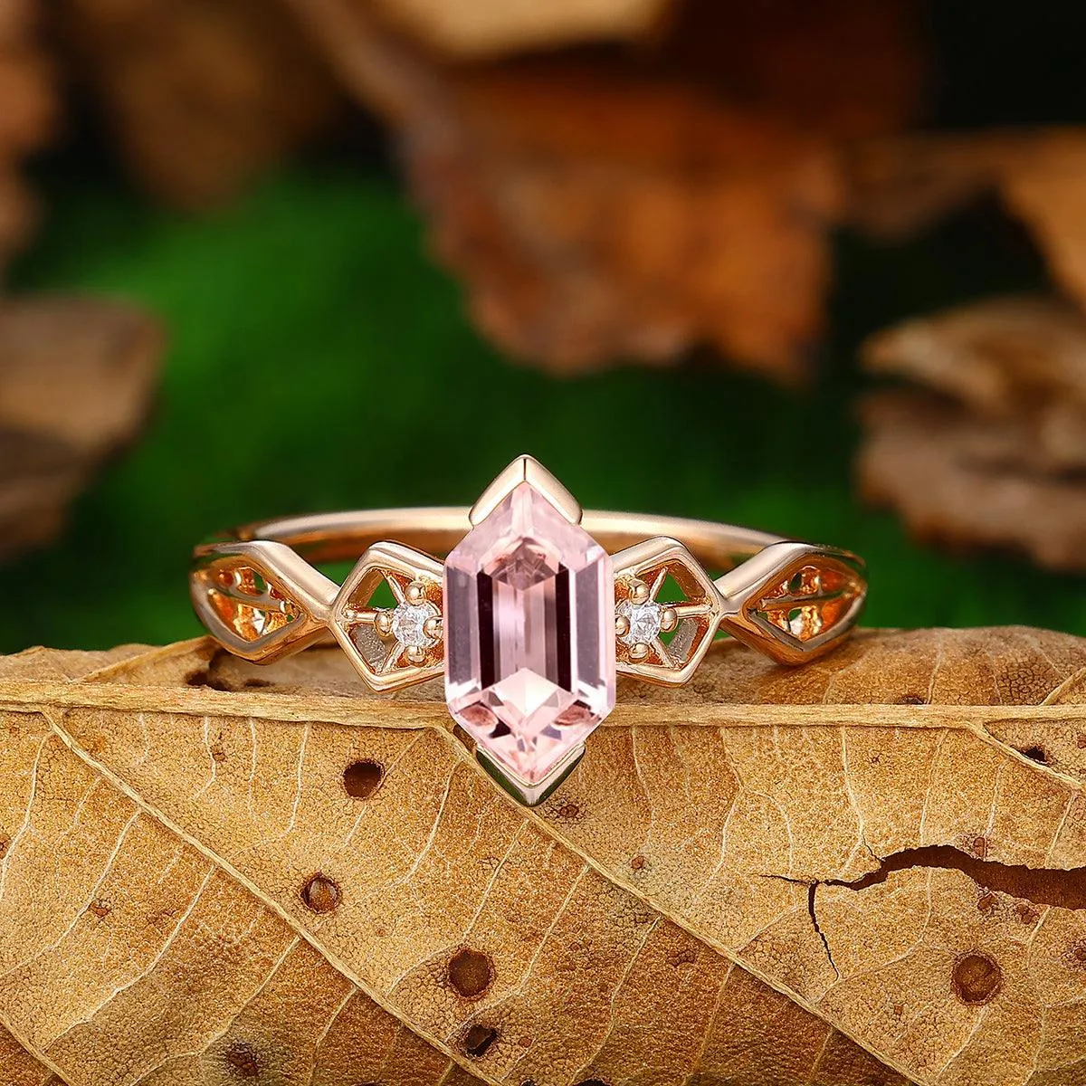 Vintage Half Eternity Natural Pink Morganite 14k Solid Gold Promise Ring