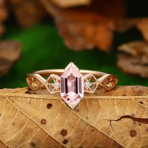 Vintage Half Eternity Natural Pink Morganite 14k Solid Gold Promise Ring