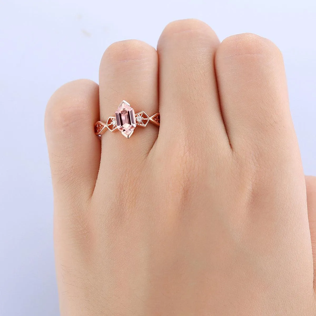 Vintage Half Eternity Natural Pink Morganite 14k Solid Gold Promise Ring