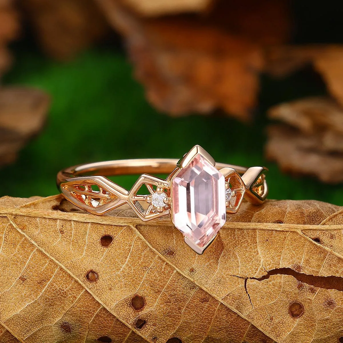 Vintage Half Eternity Natural Pink Morganite 14k Solid Gold Promise Ring