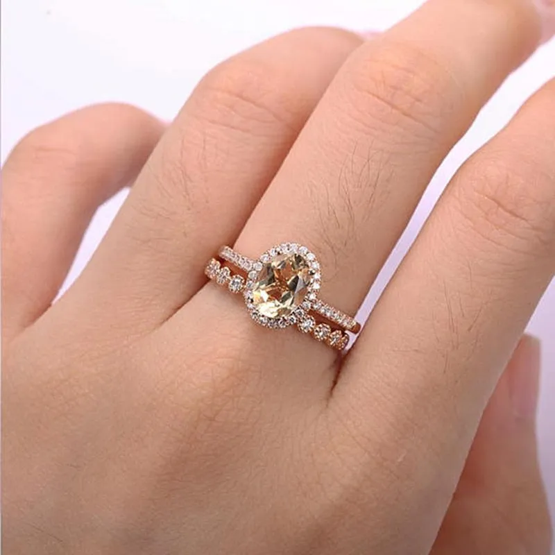 Vintage Inspired Rose Gold Wedding Ring Set