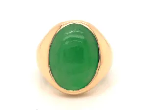 Vintage Men's Oval Cabochon Green Jade Ring - 10k Yellow Gold