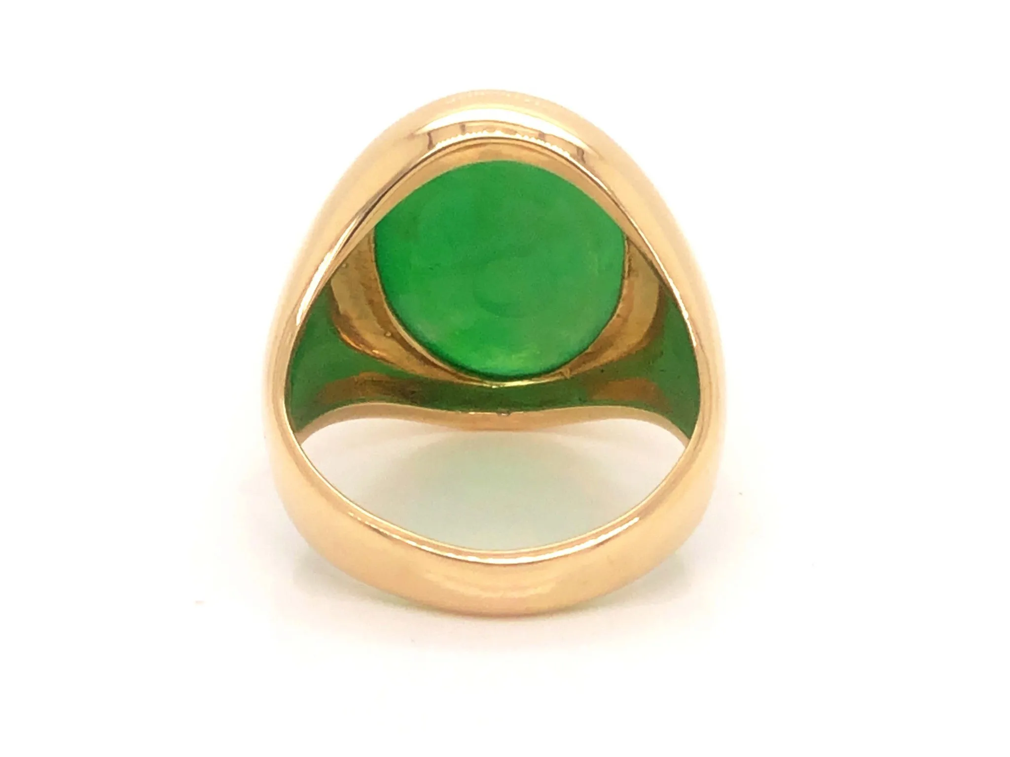 Vintage Men's Oval Cabochon Green Jade Ring - 10k Yellow Gold