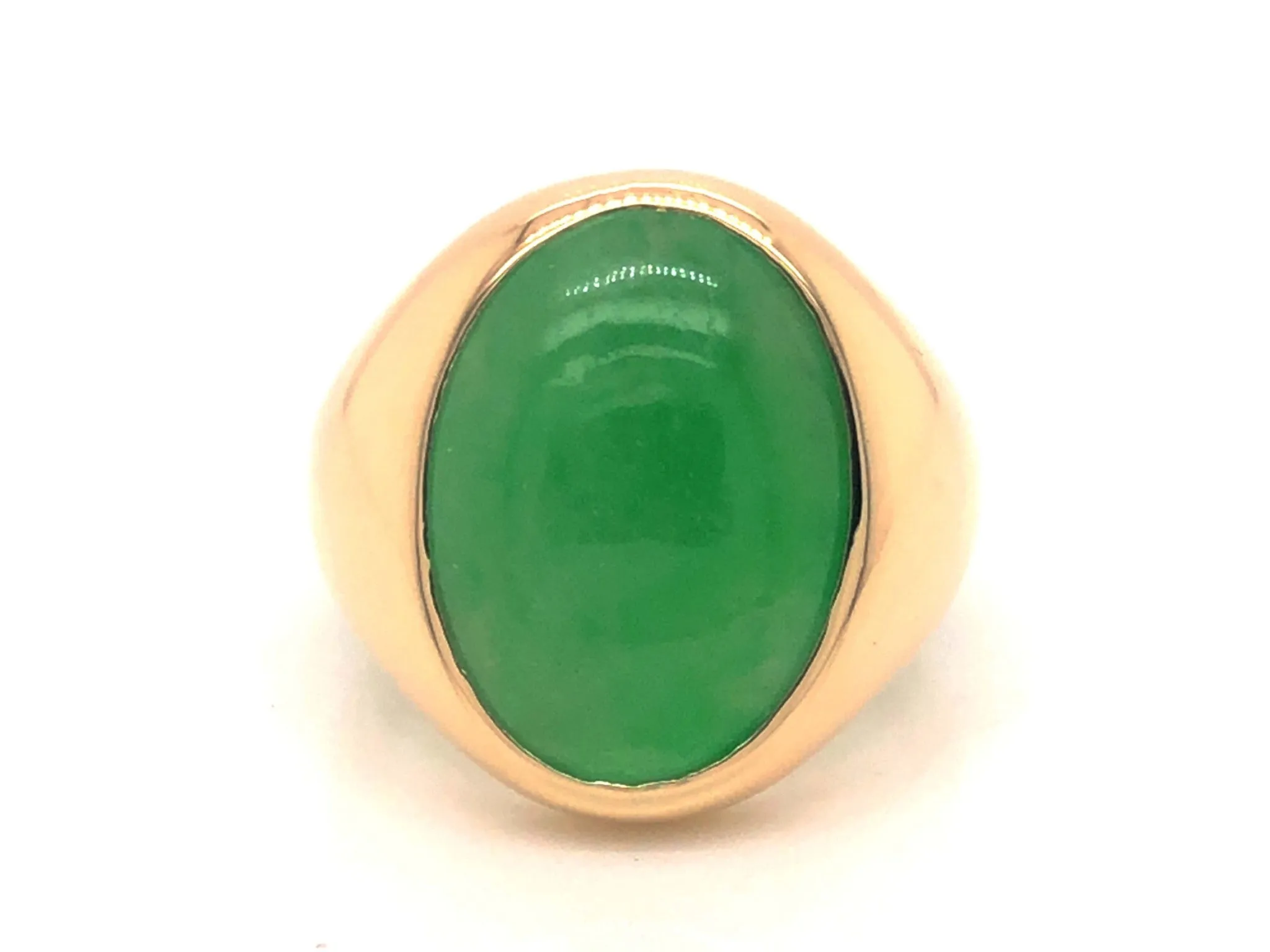 Vintage Men's Oval Cabochon Green Jade Ring - 10k Yellow Gold