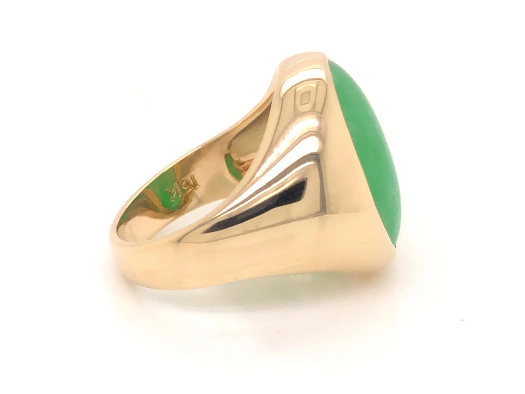 Vintage Men's Oval Cabochon Green Jade Ring - 10k Yellow Gold