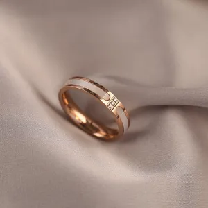 Vintage Titanium Steel Rose Gold Double Letter Ring For Woman Jewelry