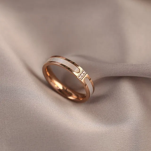 Vintage Titanium Steel Rose Gold Double Letter Ring For Woman Jewelry