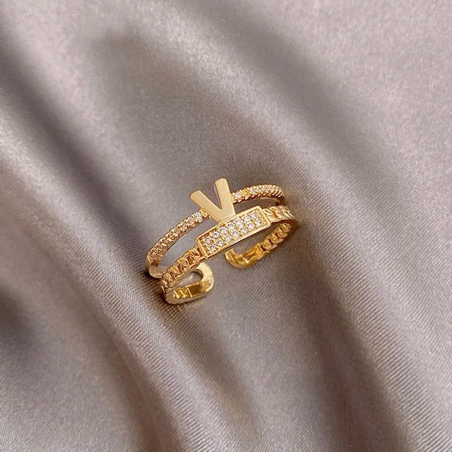 Vintage Titanium Steel Rose Gold Double Letter Ring For Woman Jewelry