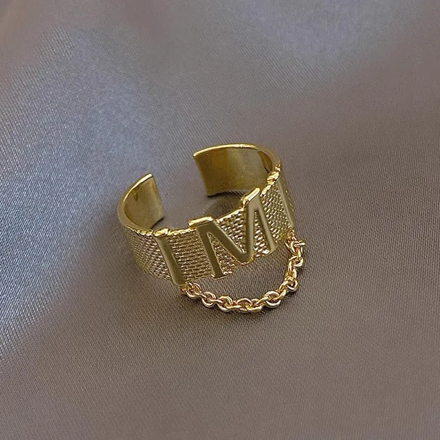 Vintage Titanium Steel Rose Gold Double Letter Ring For Woman Jewelry