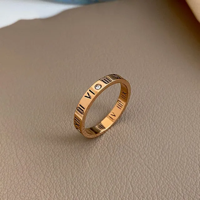Vintage Titanium Steel Rose Gold Double Letter Ring For Woman Jewelry