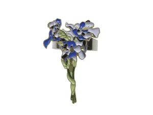 Violet and White Toned Iris Flower Adjustable Size Fashion Ring