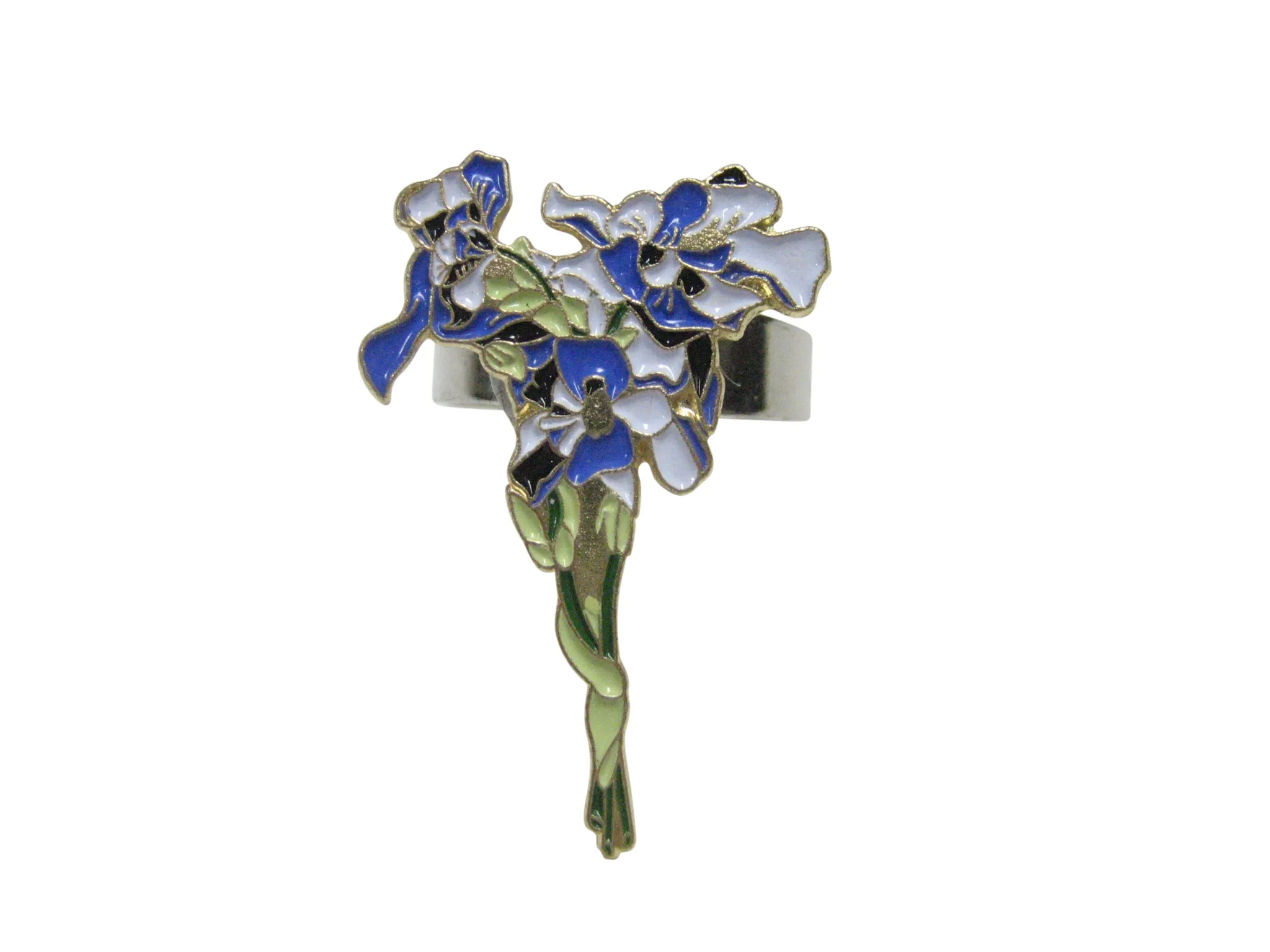 Violet and White Toned Iris Flower Adjustable Size Fashion Ring