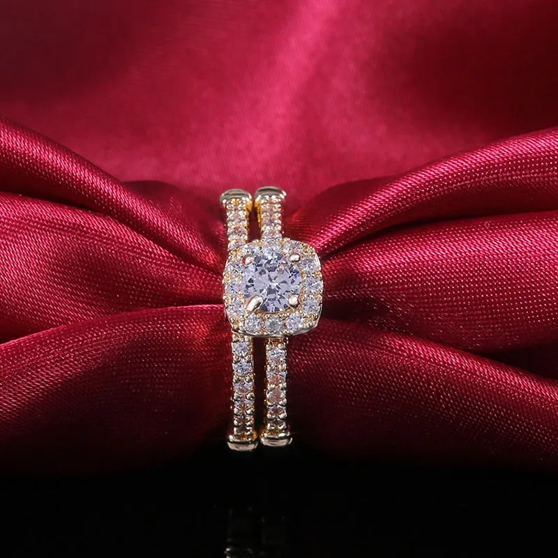 White Saphire Bridal Ring Set 14K Rose Gold For Women Engagement Jewelry