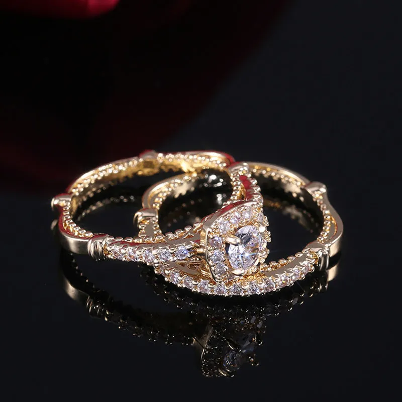 White Saphire Bridal Ring Set 14K Rose Gold For Women Engagement Jewelry