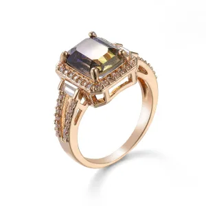Yellow & Purple Crystal & Cubic Zirconia Princess-Cut Halo Ring