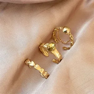Yellow Crystal & 18K Gold-Plated Oval Bezel Open Ring Set