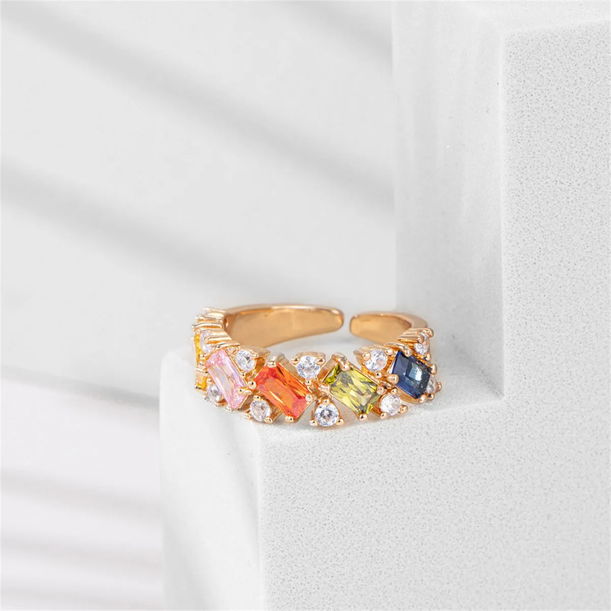 Yellow Crystal & Cubic Zirconia 18K Gold-Plated Open Ring
