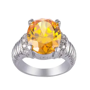 Yellow Crystal & Silver-Plated Oval-Cut Ring