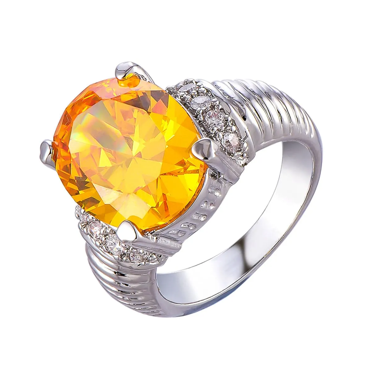 Yellow Crystal & Silver-Plated Oval-Cut Ring
