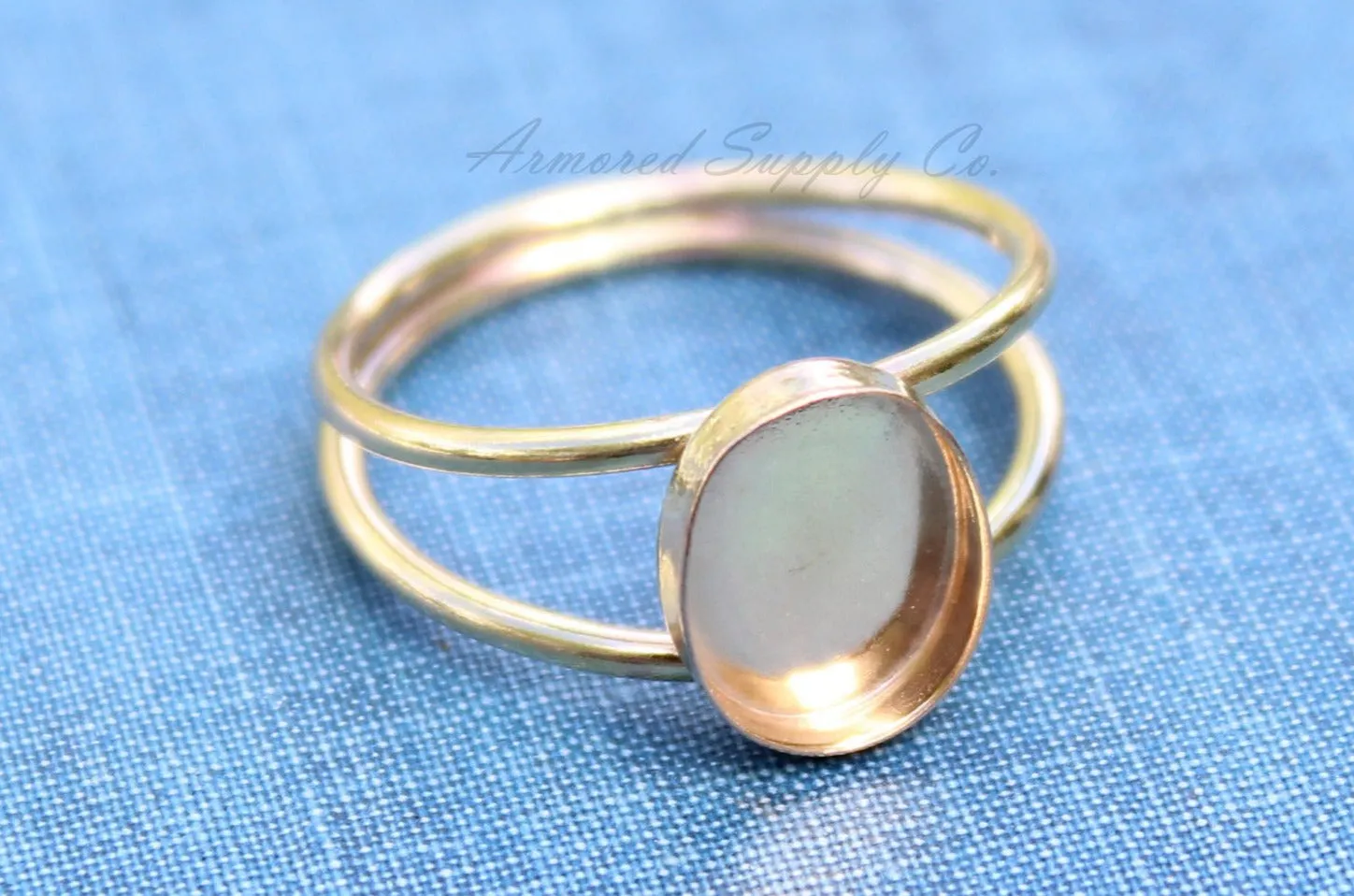 Yellow Gold Filled 10x8mm Oval Double Band Ring blank