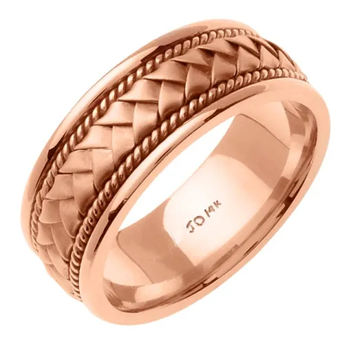 Yellow/White or Rose 14k Hand Braided Cord Ring Band