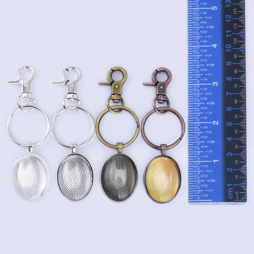 Zinc Alloy 30*22mm Oval Pendant Trays Oval Key Chain Kits split rings diy jewelry 5pcs/set