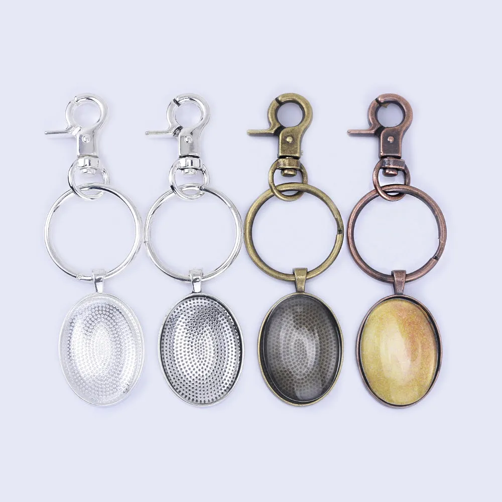 Zinc Alloy 30*22mm Oval Pendant Trays Oval Key Chain Kits split rings diy jewelry 5pcs/set