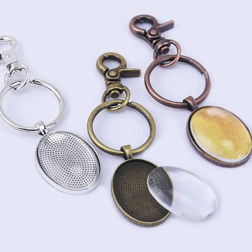 Zinc Alloy 30*22mm Oval Pendant Trays Oval Key Chain Kits split rings diy jewelry 5pcs/set